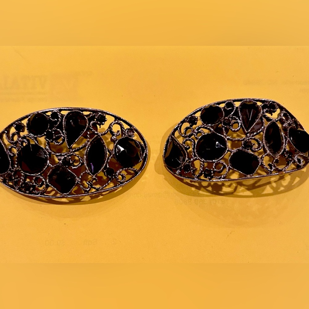 Vintage MUSI Black Rhinestone Shoe Clips